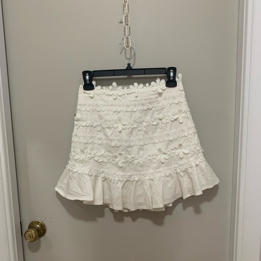 Indikah White Floral Mini Skirt